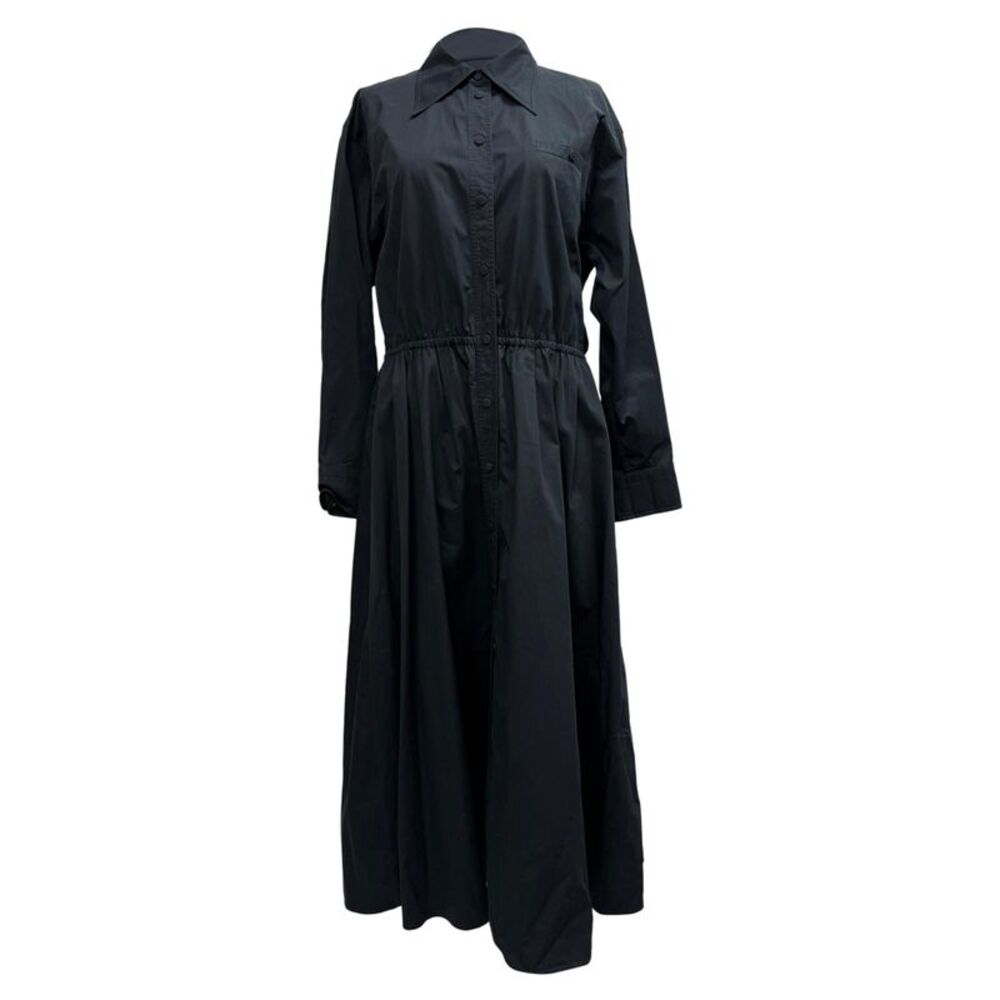 Tory Burch Elenor Long Sleeve Midi Shirt Dress in Black Cotton